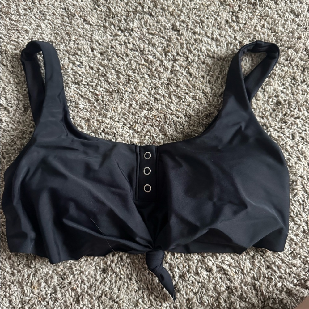 Black Tie-Front Bikini Top